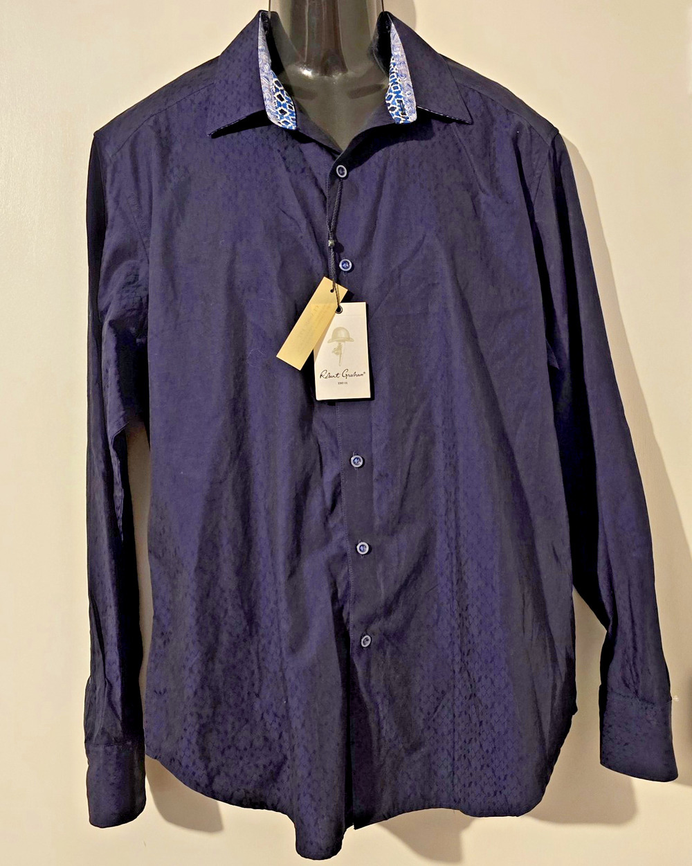 Men’s Robert Graham Long Sleeve Shirt Bayside Navy Blue Large NWT